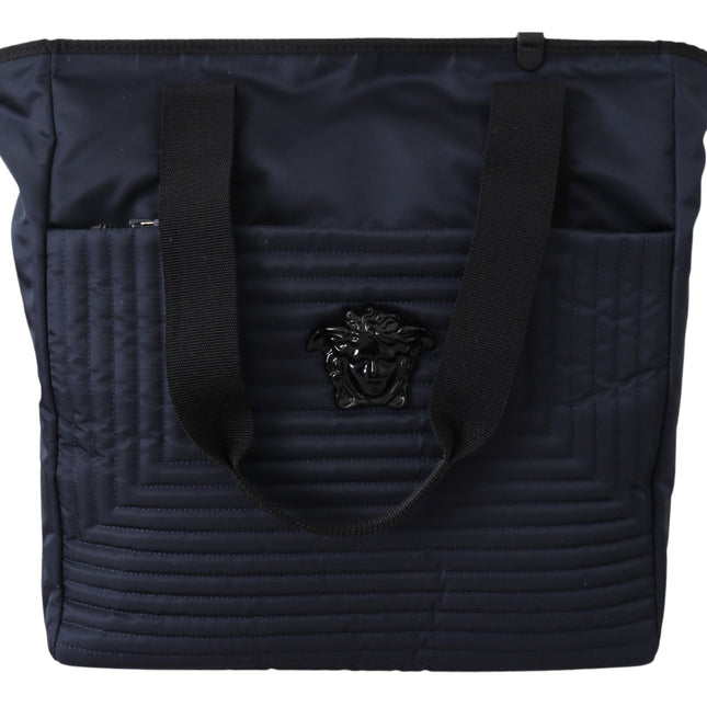 Versace Elegant Blue Nylon Tote Bag