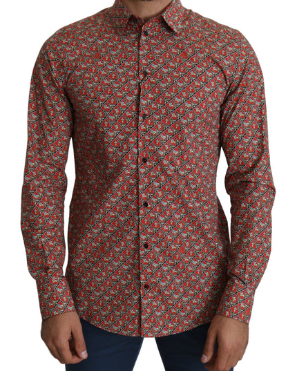 Dolce & Gabbana Red Printed Knight Formal Dress MARTINI Shirt