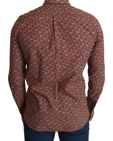 Dolce & Gabbana Red Printed Knight Formal Dress MARTINI Shirt
