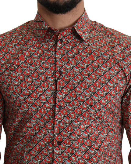 Dolce & Gabbana Red Printed Knight Formal Dress MARTINI Shirt