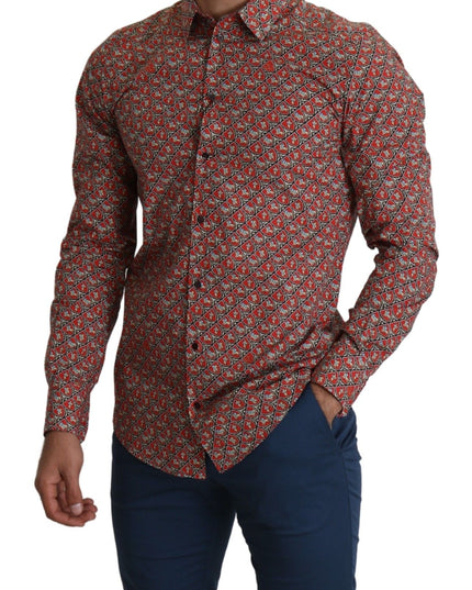 Dolce & Gabbana Red Printed Knight Formal Dress MARTINI Shirt