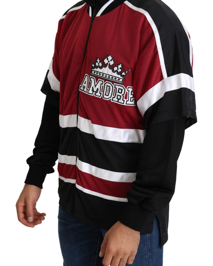 Dolce & Gabbana Red Black AMORE Sport Full Zipper Sweater