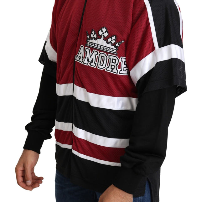 Dolce & Gabbana Red Black AMORE Sport Full Zipper Sweater