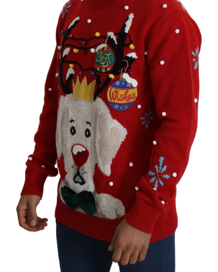 Dolce & Gabbana Red Christmas Dog Pullover Cashmere Sweater