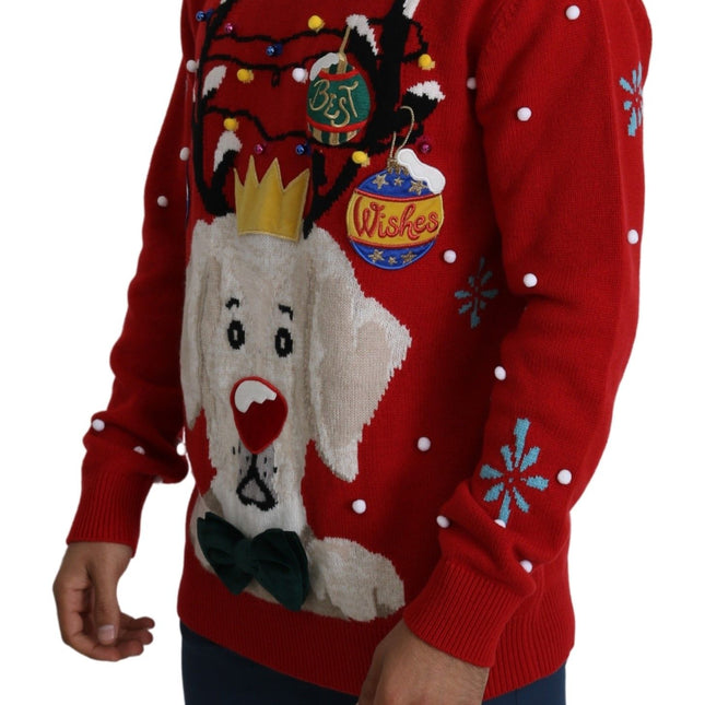 Dolce & Gabbana Red Christmas Dog Pullover Cashmere Sweater