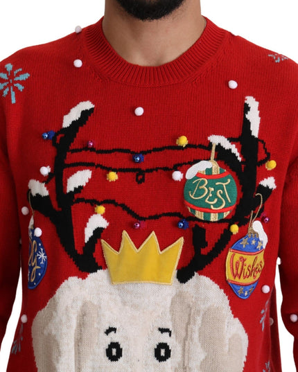 Dolce & Gabbana Red Christmas Dog Pullover Cashmere Sweater