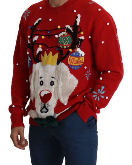 Dolce & Gabbana Red Christmas Dog Pullover Cashmere Sweater