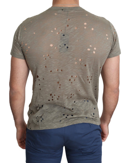 Guess Brown Cotton Stretch Logo Print Men Casual Perforated T-shirt