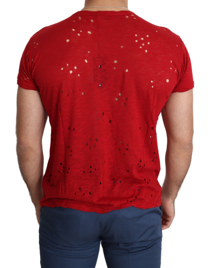 Guess Red Cotton Logo Print Men Casual Top Perforated T-shirt