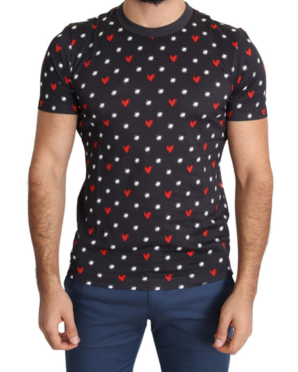 Dolce & Gabbana Dark Gray Hearts Print Cotton Men T-shirt