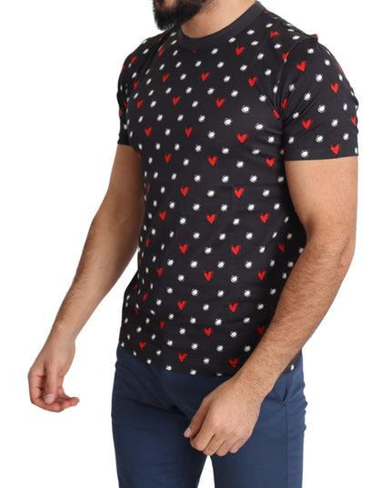 Dolce & Gabbana Dark Gray Hearts Print Cotton Men T-shirt