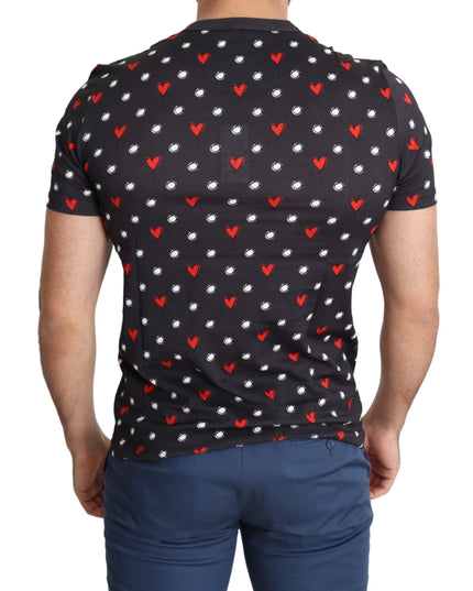 Dolce & Gabbana Dark Gray Hearts Print Cotton Men T-shirt