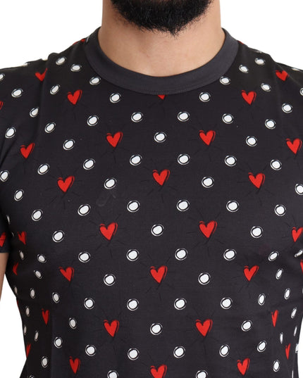 Dolce & Gabbana Dark Gray Hearts Print Cotton Men T-shirt