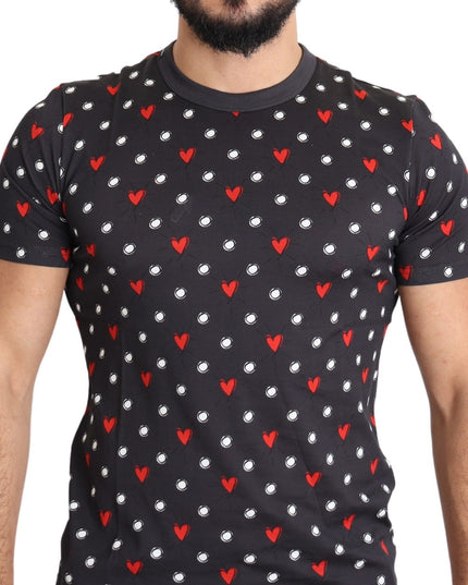 Dolce & Gabbana Dark Gray Hearts Print Cotton Men T-shirt