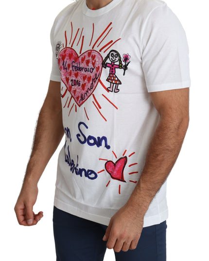 Dolce & Gabbana White Saint Valentine Hearts Print Men  T-shirt