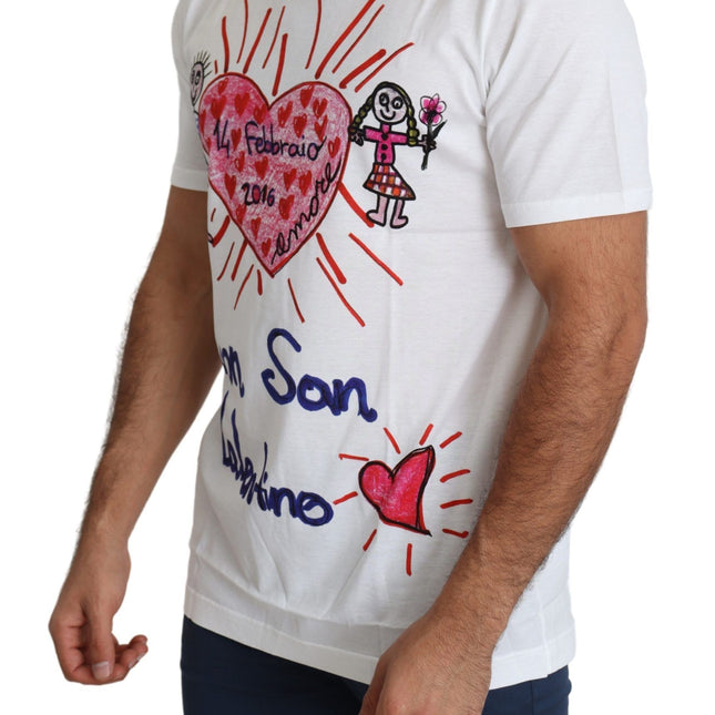 Dolce & Gabbana White Saint Valentine Hearts Print Men  T-shirt