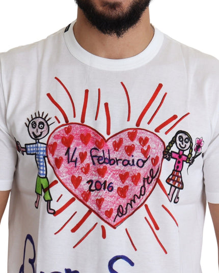 Dolce & Gabbana White Saint Valentine Hearts Print Men  T-shirt
