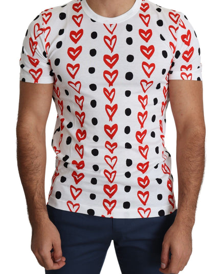 Dolce & Gabbana White Hearts Print  Cotton Men Top T-shirt
