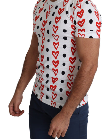 Dolce & Gabbana White Hearts Print  Cotton Men Top T-shirt