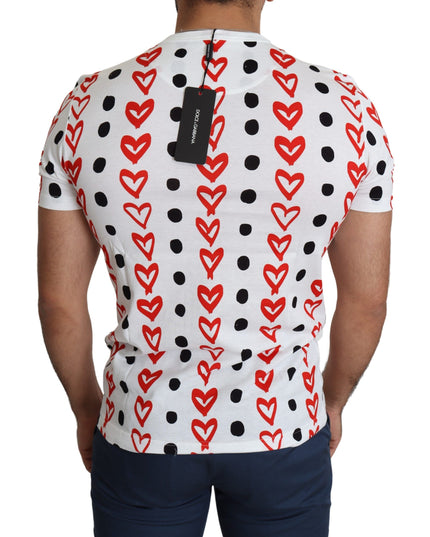 Dolce & Gabbana White Hearts Print  Cotton Men Top T-shirt