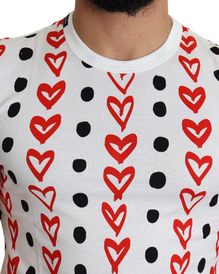 Dolce & Gabbana White Hearts Print  Cotton Men Top T-shirt