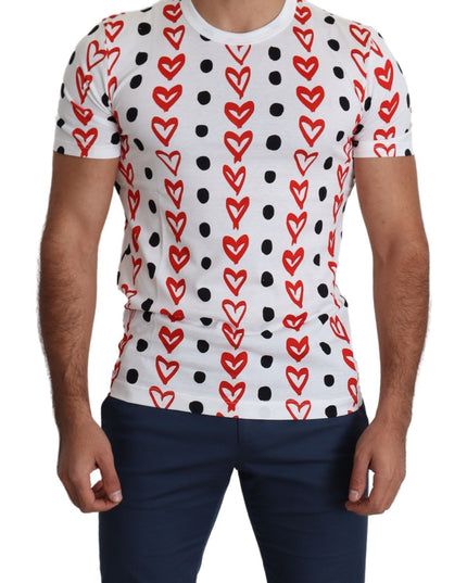 Dolce & Gabbana White Hearts Print  Cotton Men Top T-shirt