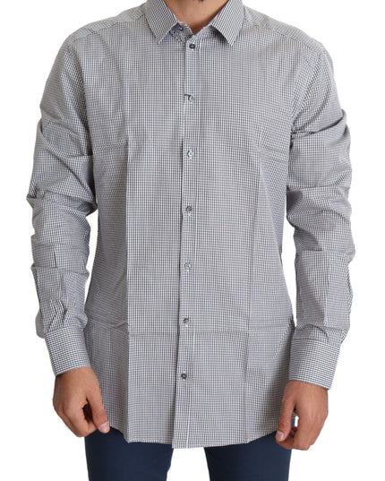 Dolce & Gabbana Black White Checkered GOLD Dress Cotton Shirt