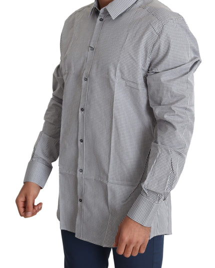 Dolce & Gabbana Black White Checkered GOLD Dress Cotton Shirt