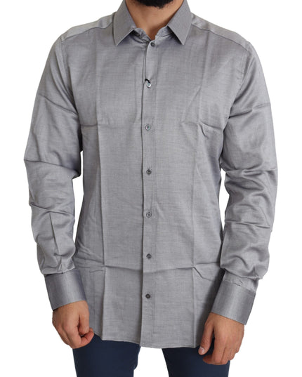 Dolce & Gabbana Gray Cotton Men Formal GOLD Dress Shirt