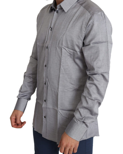 Dolce & Gabbana Gray Cotton Men Formal GOLD Dress Shirt