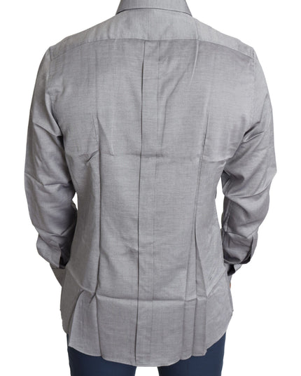 Dolce & Gabbana Gray Cotton Men Formal GOLD Dress Shirt