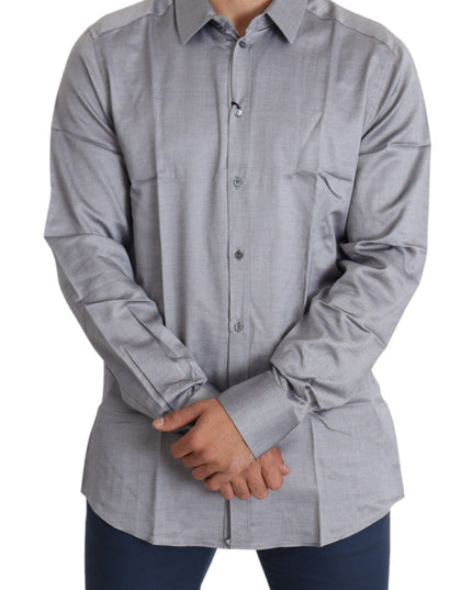 Dolce & Gabbana Gray Cotton Men Formal GOLD Dress Shirt