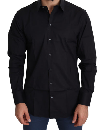 Dolce & Gabbana Black Cotton Stretch Formal GOLD Dress Shirt
