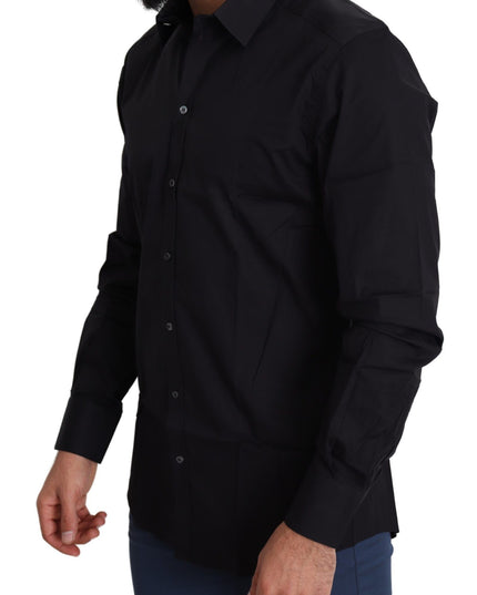 Dolce & Gabbana Black Cotton Stretch Formal GOLD Dress Shirt