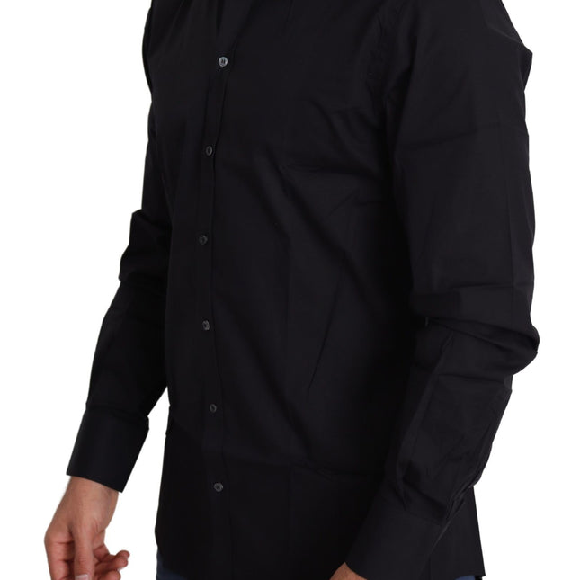 Dolce & Gabbana Black Cotton Stretch Formal GOLD Dress Shirt