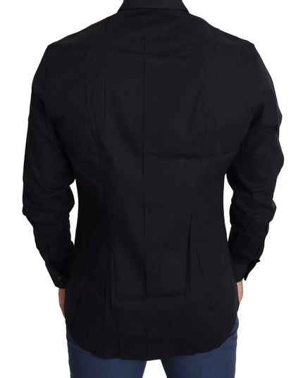Dolce & Gabbana Black Cotton Stretch Formal GOLD Dress Shirt
