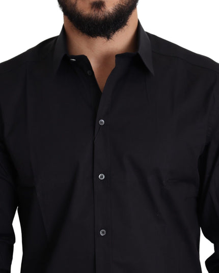 Dolce & Gabbana Black Cotton Stretch Formal GOLD Dress Shirt