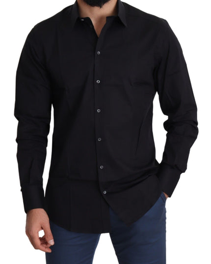 Dolce & Gabbana Black Cotton Stretch Formal GOLD Dress Shirt