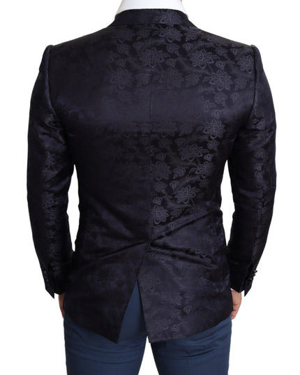 Dolce & Gabbana Blue Floral Jacquard Silk Coat MARTINI Blazer