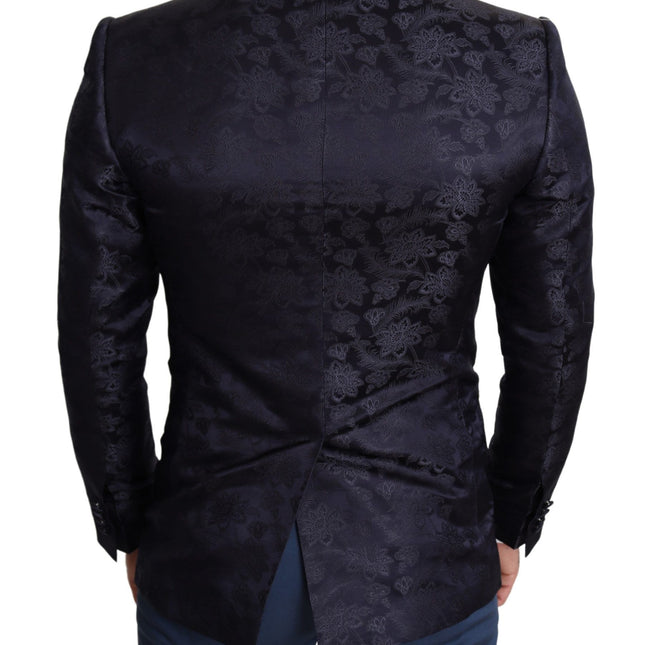 Dolce & Gabbana Blue Floral Jacquard Silk Coat MARTINI Blazer