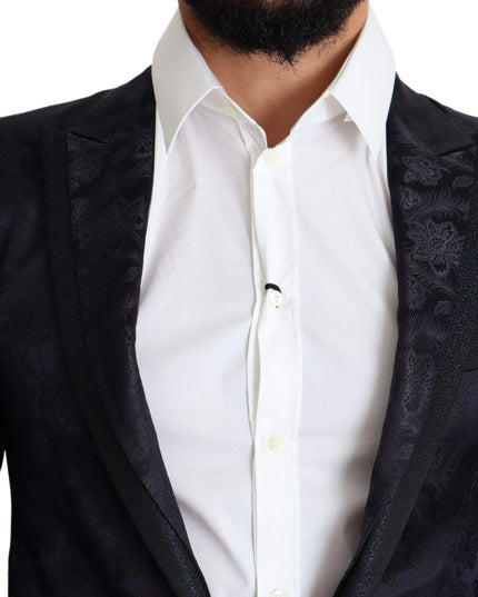 Dolce & Gabbana Blue Floral Jacquard Silk Coat MARTINI Blazer
