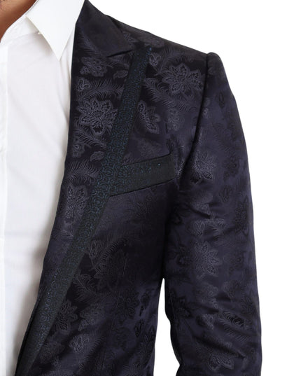 Dolce & Gabbana Blue Floral Jacquard Silk Coat MARTINI Blazer