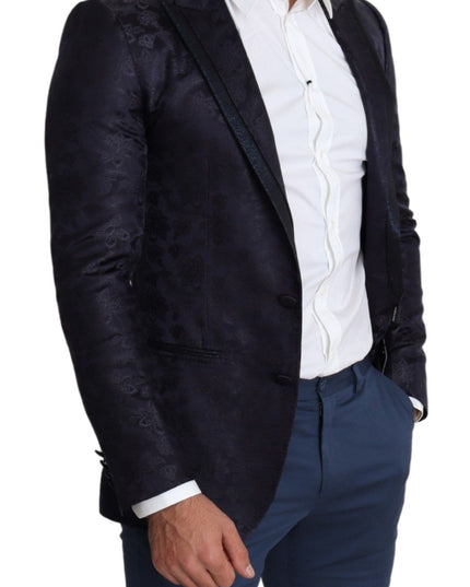 Dolce & Gabbana Blue Floral Jacquard Silk Coat MARTINI Blazer