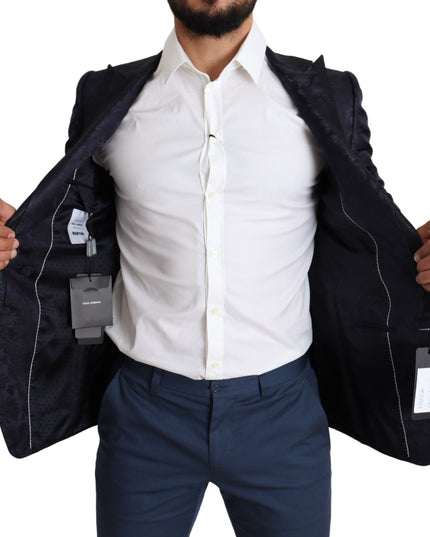 Dolce & Gabbana Blue Floral Jacquard Silk Coat MARTINI Blazer