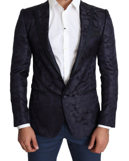 Dolce & Gabbana Blue Floral Jacquard Silk Coat MARTINI Blazer