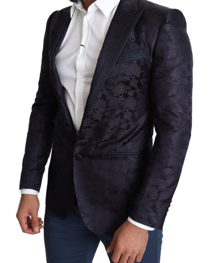 Dolce & Gabbana Blue Floral Jacquard Silk Coat MARTINI Blazer