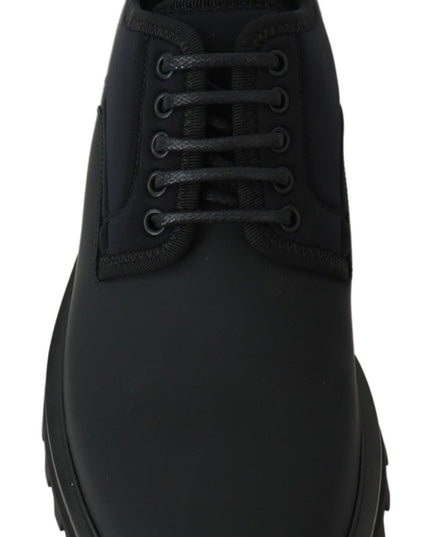 Dolce & Gabbana Black Rubberized Calfskin Chunky Derby Vulcano Shoes