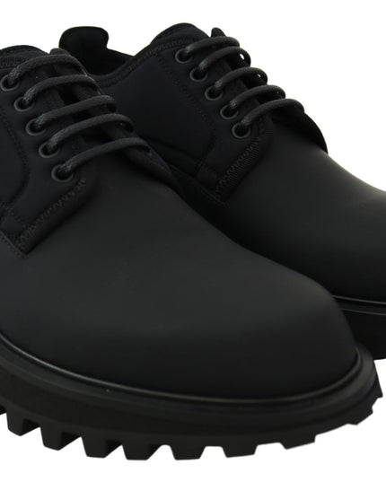 Dolce & Gabbana Black Rubberized Calfskin Chunky Derby Vulcano Shoes