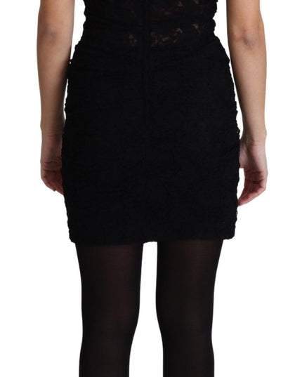 Dolce & Gabbana Black Lace Up Floral Corset Bustier Mini Dress
