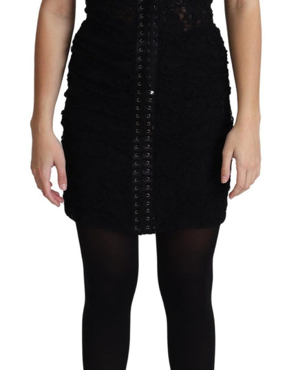 Dolce & Gabbana Black Lace Up Floral Corset Bustier Mini Dress
